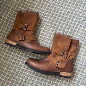 Sorel Brown Suede and Leather Moto Boots with Buckles Women’s 6.5